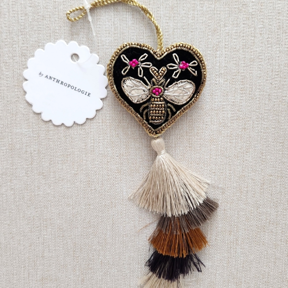 Anthropologie Beaded Heart Bee Tassel Ornament - New w/ Tag